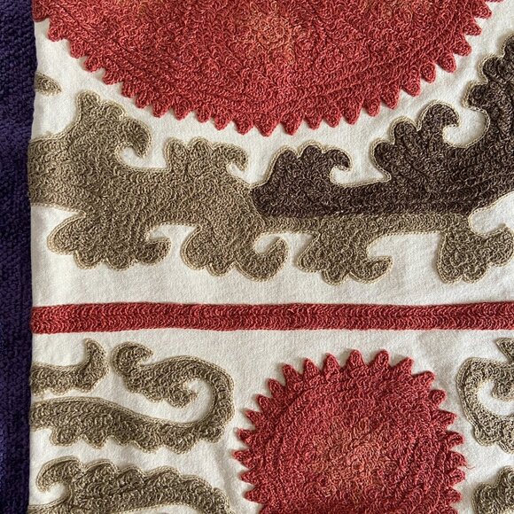 Pottery Barn Square Pillow Case 26" x 26" Green & Terracotta Embroidery - Picture 7 of 11